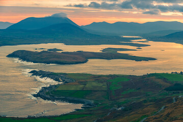 Beautiful view on morning Valentia Island Ring of Kerry Ireland Cromwell Point Lighthouse Geokaun summer