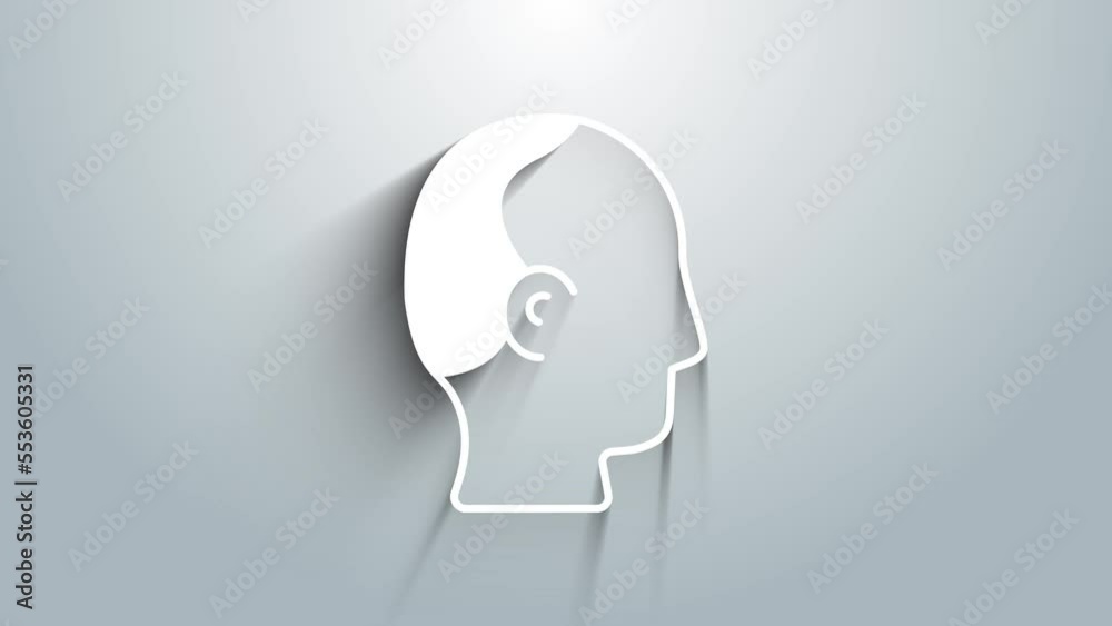 Sticker White Baldness icon isolated on grey background. Alopecia. 4K Video motion graphic animation