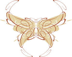 Linear butterfly with hearts isolated on white for holidays or events. Decorative butterfly symbol for fabric, emblems, textiles, interiors, fashion, tattoos, graphics on vehicles, invitation cards