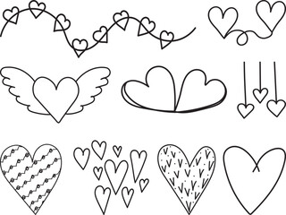 heart doodle set sketch on white background isolated