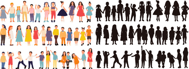 set of kids in flat style, isolated vector
