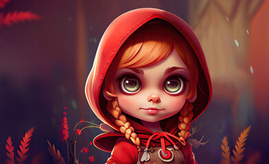 beautiful little girl as red riding hood kids fairytale with copyspace - obrazy, fototapety, plakaty