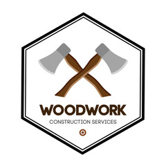 Crossed hammer and axe woodwork logo