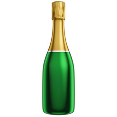 Garrafa de espumante verde e douradaisolada 3d render