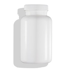 Biała butelka PET na lekarstwa , rzucająca cień na podłoże - białe tło. Produkt o przeznaczeniu medycznym. - obrazy, fototapety, plakaty