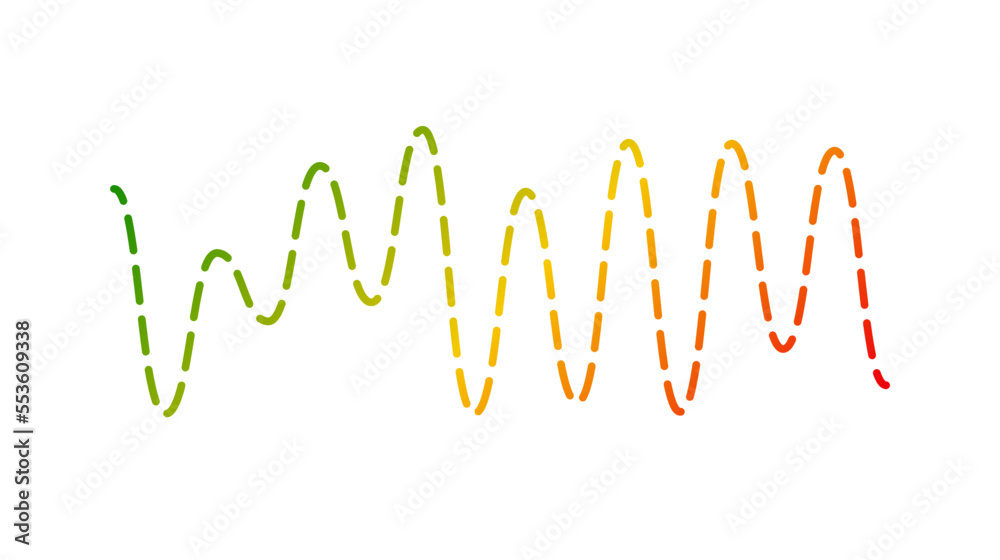 Poster Colored curve sound wave. Voice or music audio signal. Dotted sinusoid line. Electronic radio graphic.