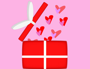 red gift box with a heart
