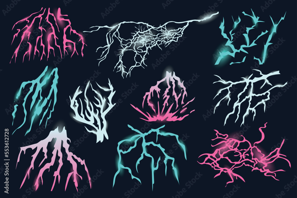 Leinwandbilder lightning isolated graphic elements set in flat design. bundle of flash lights of rain or thundersto