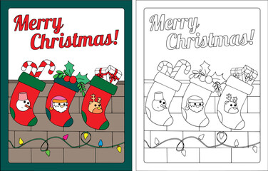 Christmas Stockings by the Fire Coloring Sheet