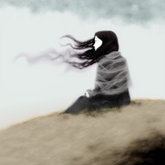 Obraz premium Lonely Woman in the Fog Artwork | Depression Anxiety Mental Health Concept | Midjourney Ai Generated
