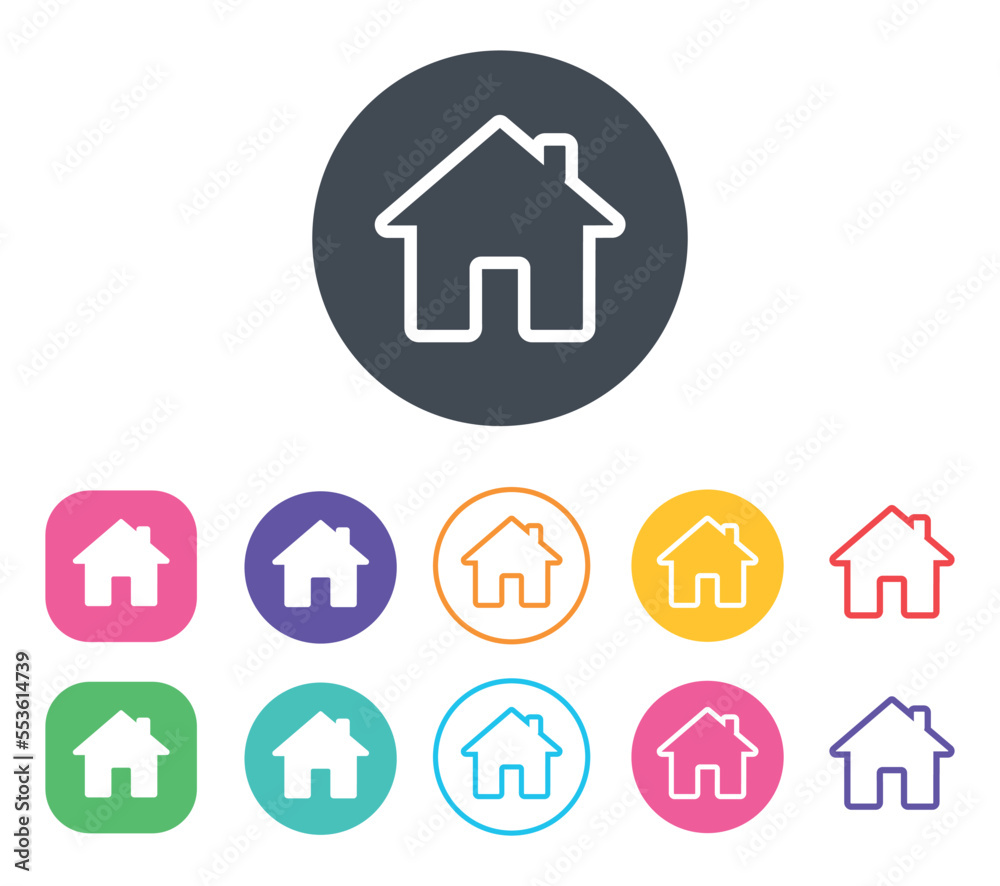 Poster Home sign icon. Main page button. Navigation symbol. Round colourful buttons with flat icons. Vector 10 EPS.