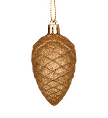 Złota bombka w kształcie szyszki, PNG, przezroczyste tło, brokat, dekoracja, choinka