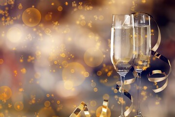 Tasty alcohol champagne on holiday background