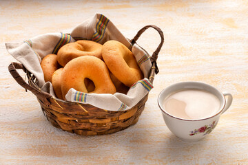 Pandequeso, Colombian traditional food - Coffee with milk, hot drink