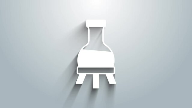 White Test tube and flask chemical laboratory test icon isolated on grey background. Laboratory glassware sign. 4K Video motion graphic animation