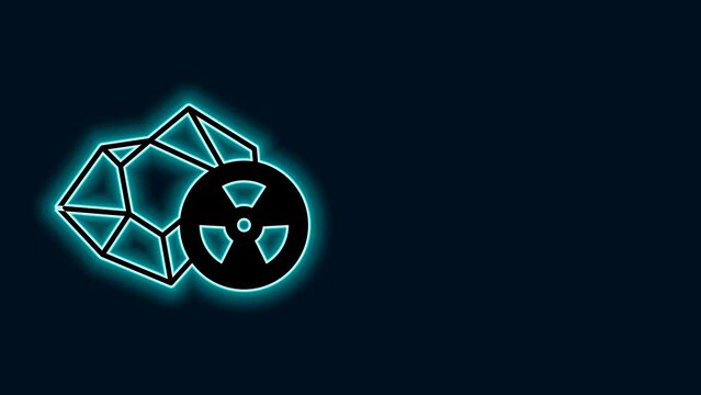 Glowing neon line Radioactive icon isolated on black background. Radioactive toxic symbol. Radiation hazard sign. 4K Video motion graphic animation