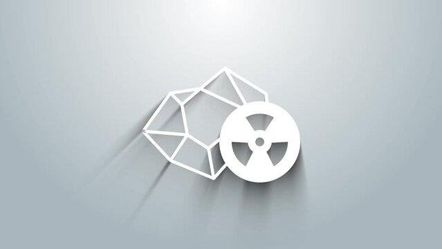 White Radioactive icon isolated on grey background. Radioactive toxic symbol. Radiation hazard sign. 4K Video motion graphic animation