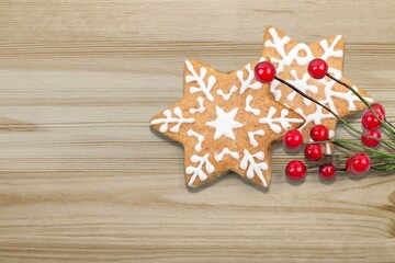 Gingerbread tasty holiday cookies on desk