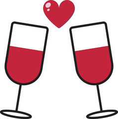 Valentine's day Glass of wine icon. Vector Illustration.