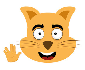 vector illustration of emoticon of the face of a cartoon cat with a cheerful expression, making the classic Vulcan greeting with the hand