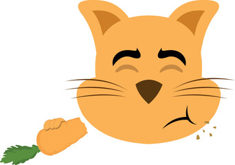 vector illustration of emoticon of the face of a cartoon cat eating a carrot