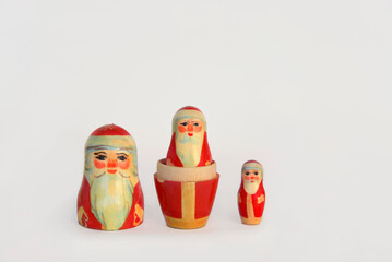 Russian Santas. Santa Clauses made in the form of nesting dolls. Traditional Russian doll called...