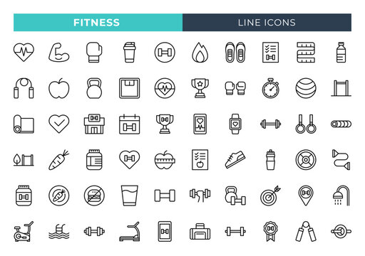 Fitness and gym line icons set. Vector line icons.	