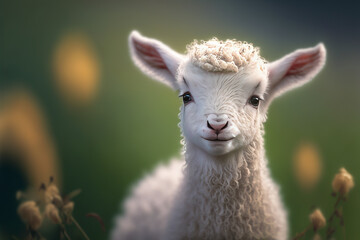 Obraz premium A Baby Goat In A Field Of Flowers