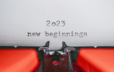 Old Typewriter with following text on paper - 2023 Chapter one. new years concept