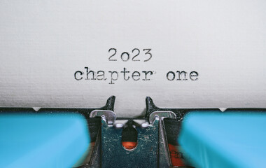 Old Typewriter with following text on paper - 2023 Chapter one. new years concept