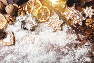 Gingerbread tasty holiday cookies on desk