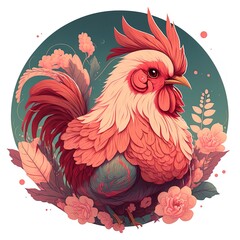 Chinese zodiac rooster. Celebration of chinese new year. Digital illustration. Generative AI - obrazy, fototapety, plakaty