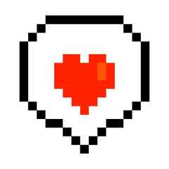 Fototapeta premium Pixel heart in cartoon style. Red heart. Retro game. Vector illustration. Stock image.