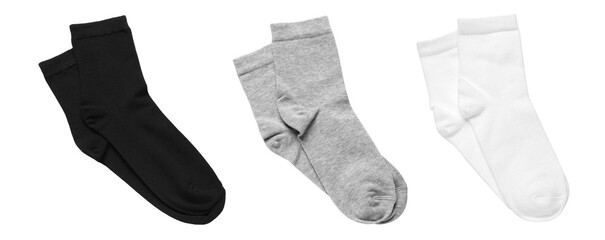 Set with different socks on white background. Banner design