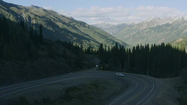 Car driving through Million Dollar Highway in Colorado, USA