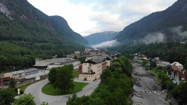 Drone footage og the city Rjukan in Norway