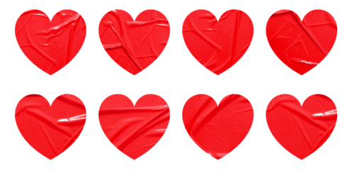 Set of red heart shapes stickers mock up blank tags labels, isolated on white background
