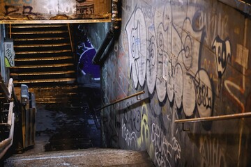 Underground passage painted graffiti
