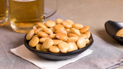 Tasty lupins and glass of beer