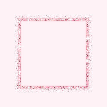 pink glitter square frame, rose gold metal border with shining star vector, luxury template for valentine, mother's day banner, card, header