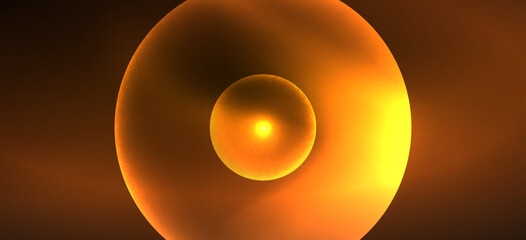 Abstract background with neon glowing light effects. Round shapes, triangles and circles. Wallpaper for concept of AI technology, blockchain, communication, 5G, science, business and technology