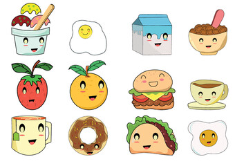 Different kind of sweet and bakery icons.such as ice cream,cake,smoothies,bread,Pizza.Set of desserts and bakery on white background.