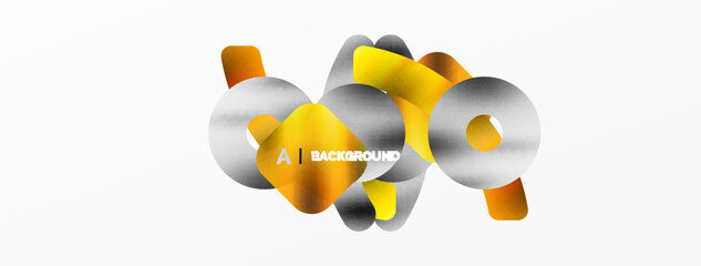 Metallic shiny geometric surfaces, round shapes and circles. Digital web futuristic template for wallpaper, banner, background, card, book Illustration, landing page