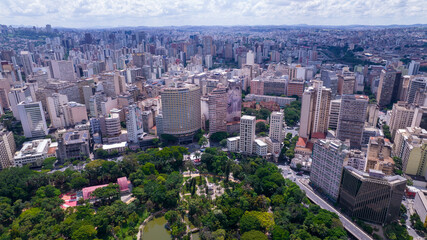 Fototapeta na wymiar Aerial view of Américo Renné Giannetti Park, Belo Horizonte, Minas Gerais, Brazil. City center