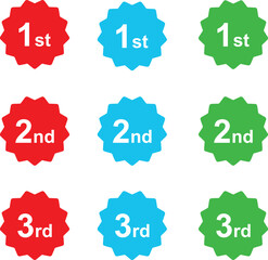winner badges for first, second, and third places. 1st, 2nd and 3d prizes in competition. ranking three, number icon set 