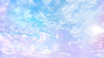 淡いグラデーションの空と雲 かわいい空の背景イラスト