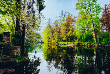 春の川辺の風景　チェコ