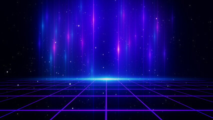 Retro style 80s-90s galaxy background. Futuristic Grid landscape. Digital Cyber Surface. Suitable for design in the style of the 1980s-1990s. 