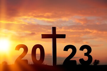 New Year concept and 2023 numbers and cross