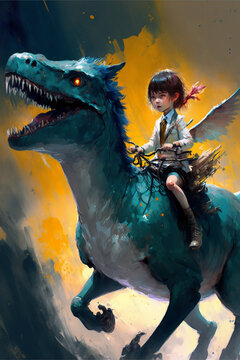 anime child riding dinosaur 